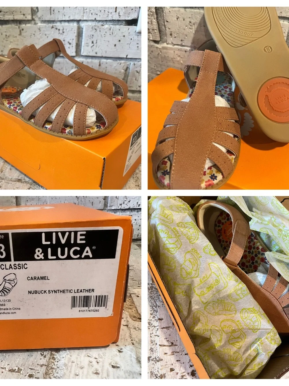 Livie & Luca Paz Classic Caramel Strappy Girls' Sandals Size 13 New In Box